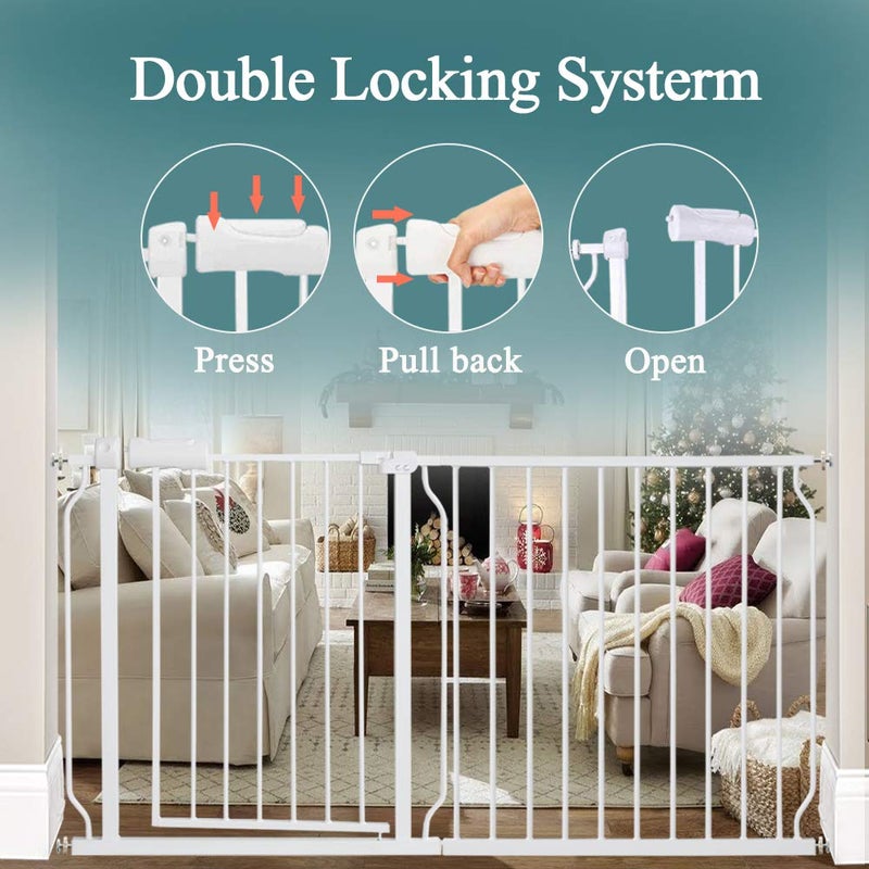 ALLAIBB Extra Wide Pressure Mounted Baby Gate Walk Through Child Kids Safety Toddler Tension White Long Large Pet Dog Gates with Extension for doorways Kitchen (76.38"-81.10"/194-206cm) - Image 3